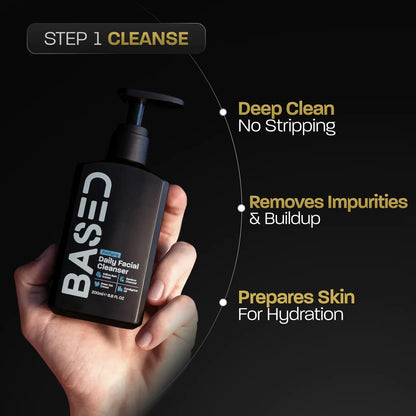 BASED Daily Facial Cleanser for Men - Deep Cleaning Formula with Bamboo Charcoal & Willow Bark - Removes Buildup Without Stripping - Clear Skin (6.8 Fl Oz Pack of 1)