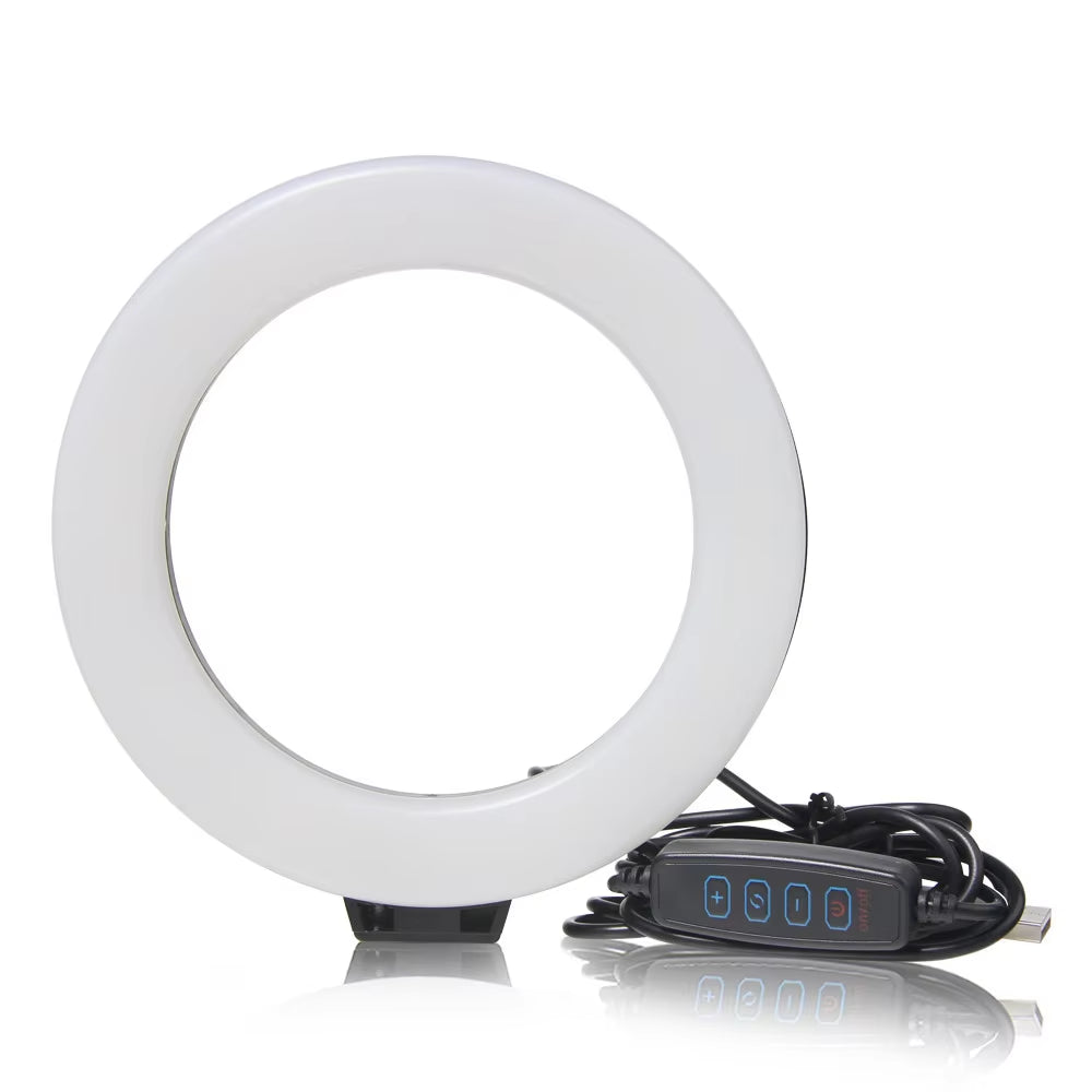 6Inch Mini LED Desktop Video Ring Light Selfie Lamp with Tripod Stand USB Plug for Youtube Live Photo Photography Studio