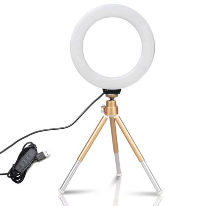 6Inch Mini LED Desktop Video Ring Light Selfie Lamp with Tripod Stand USB Plug for Youtube Live Photo Photography Studio